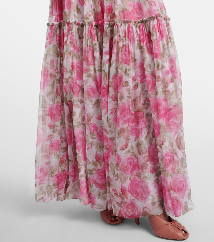Chloé Chloe Floral Print Ruffled Silk-chiffon Maxi Dress In Pink