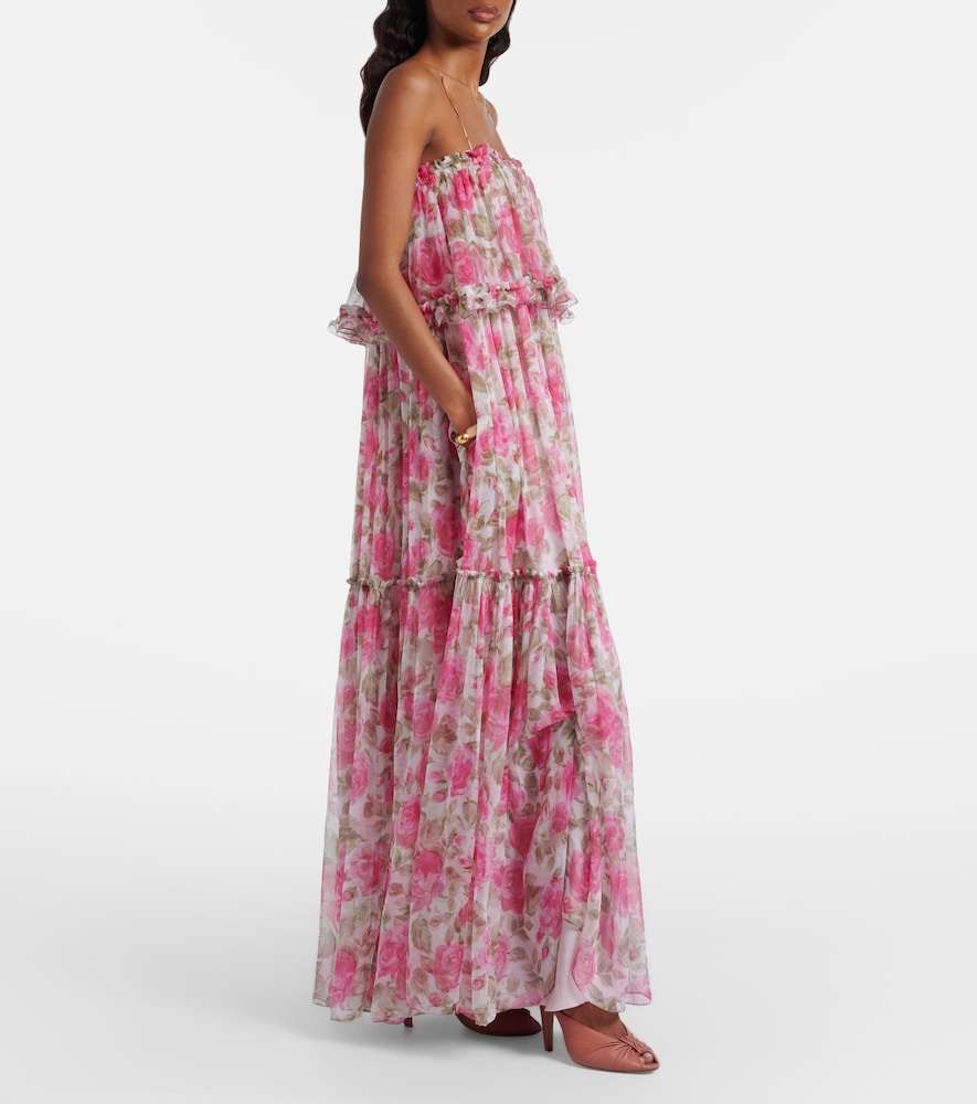 Chloé Chloe Floral Print Ruffled Silk-chiffon Maxi Dress In Pink