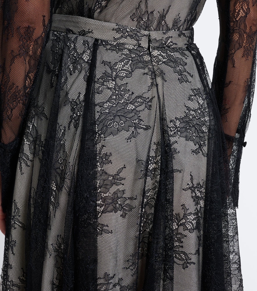 Pleated Floral Lace Midi