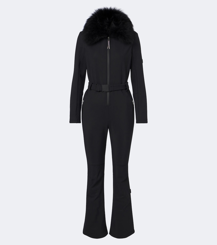 Yves Salomon Belted Shearling-trimmed Ski Suit In Blue