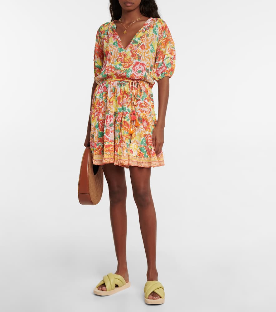Poupette St Barth Bona Tiered Minidress In Orange Rugosa