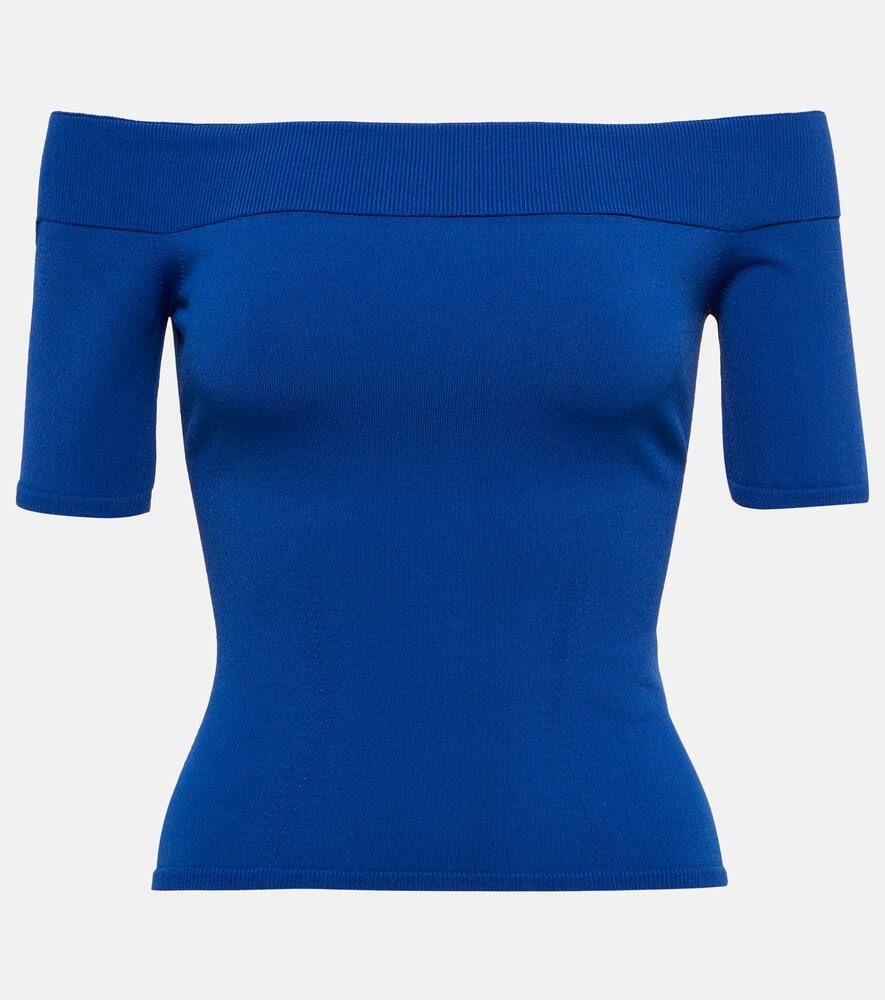 Alexander Mcqueen Blue Off-the-shoulder T-shirt In 4144