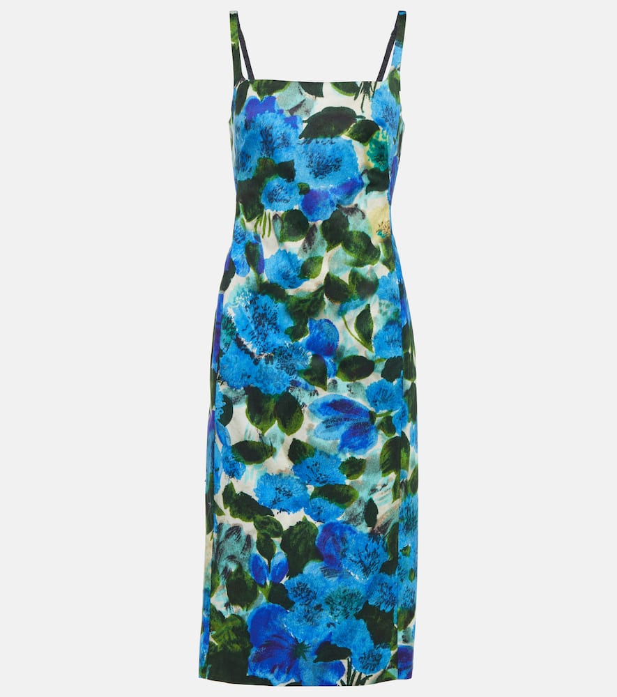 Shop Dries Van Noten Floral Cotton Poplin Midi Dress In Blue