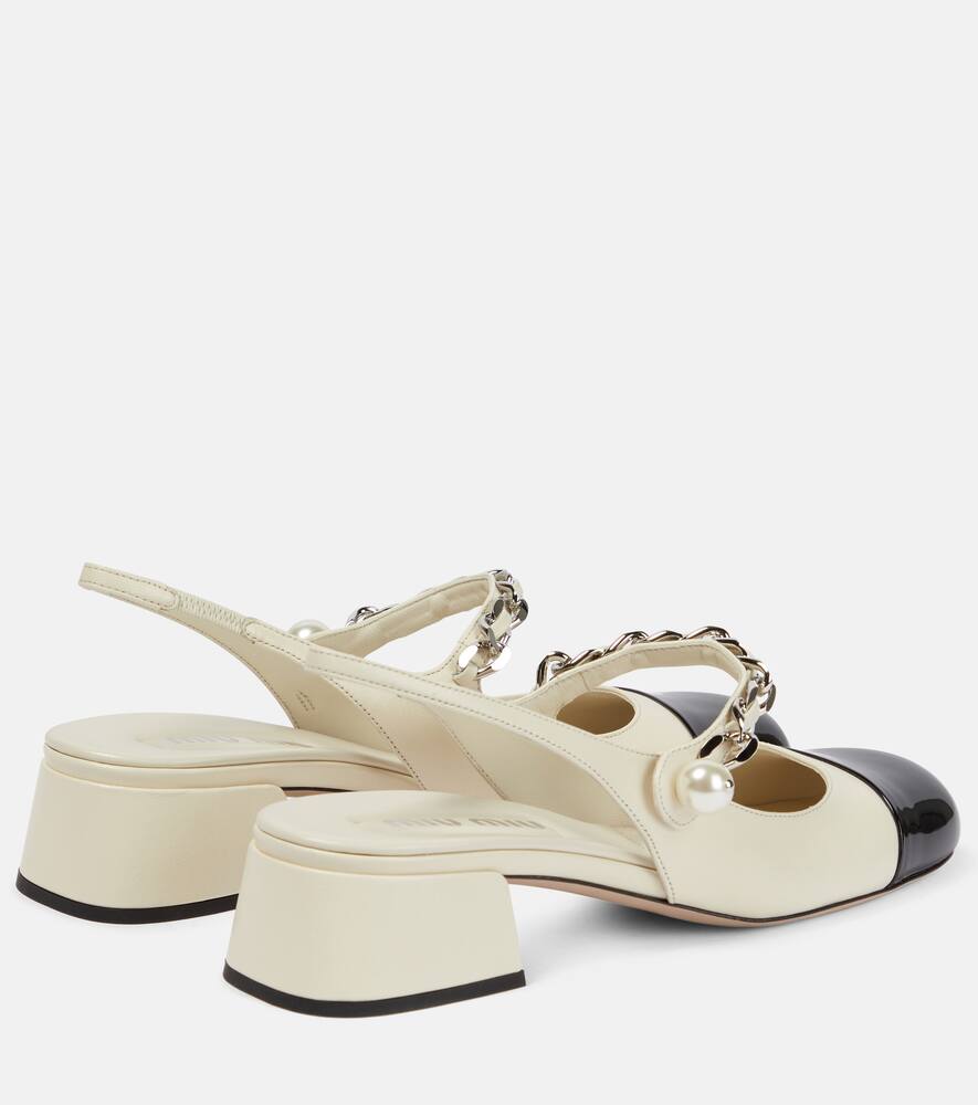 Miu Miu Chain-embellishedt Leather Slingback Pumps In White
