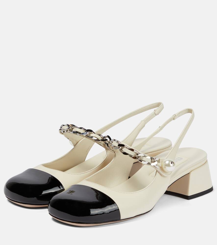 Miu Miu Chain-embellishedt Leather Slingback Pumps In White