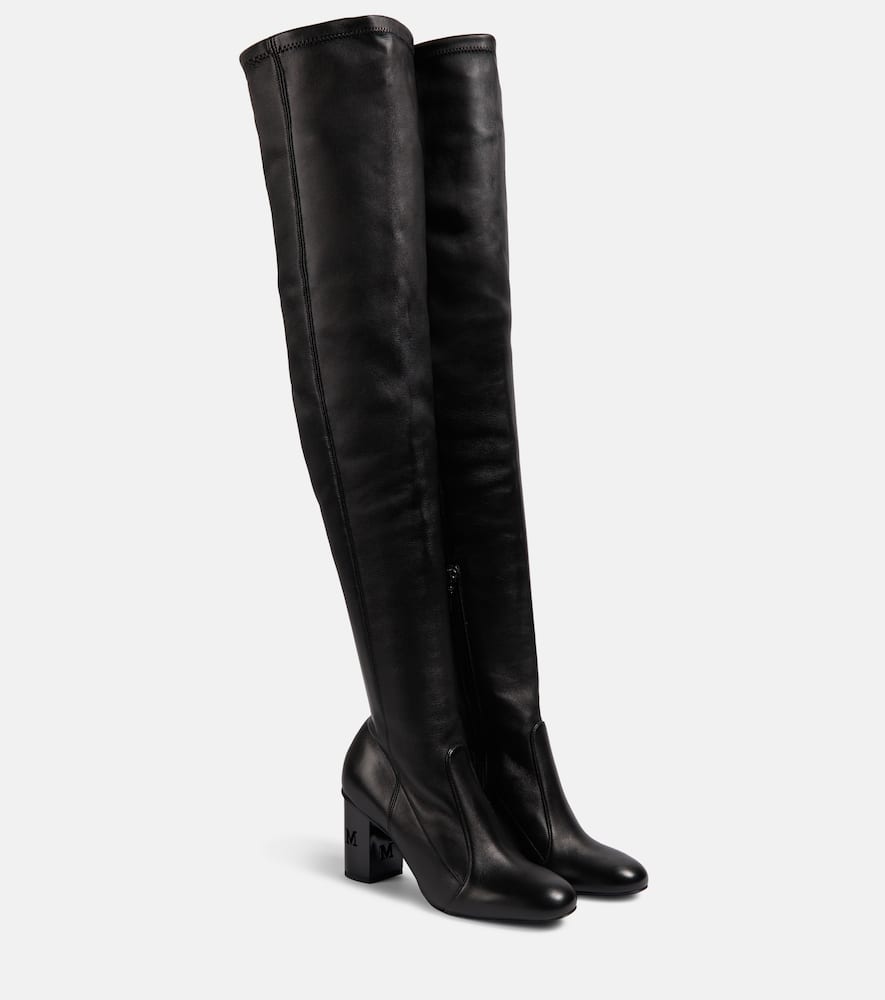 Shop Max Mara Damier Leather Over-the-knee Boots In Black