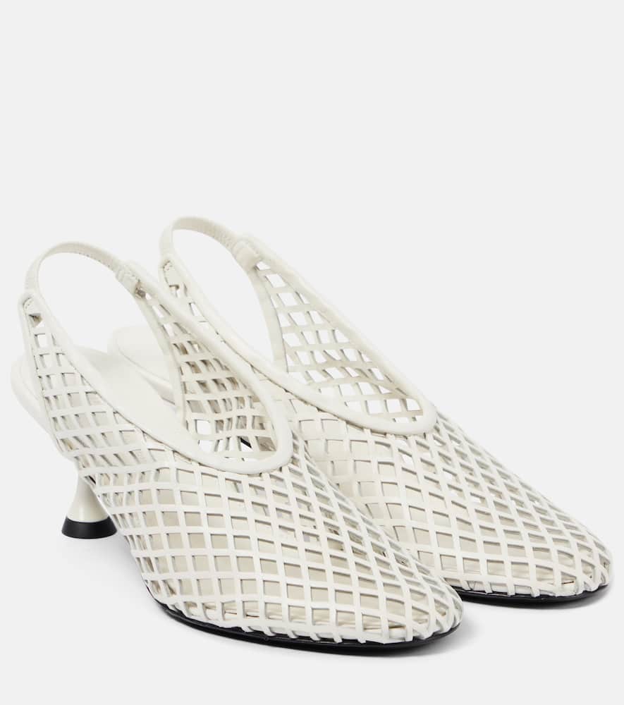 Tee leather mesh slingback pumps