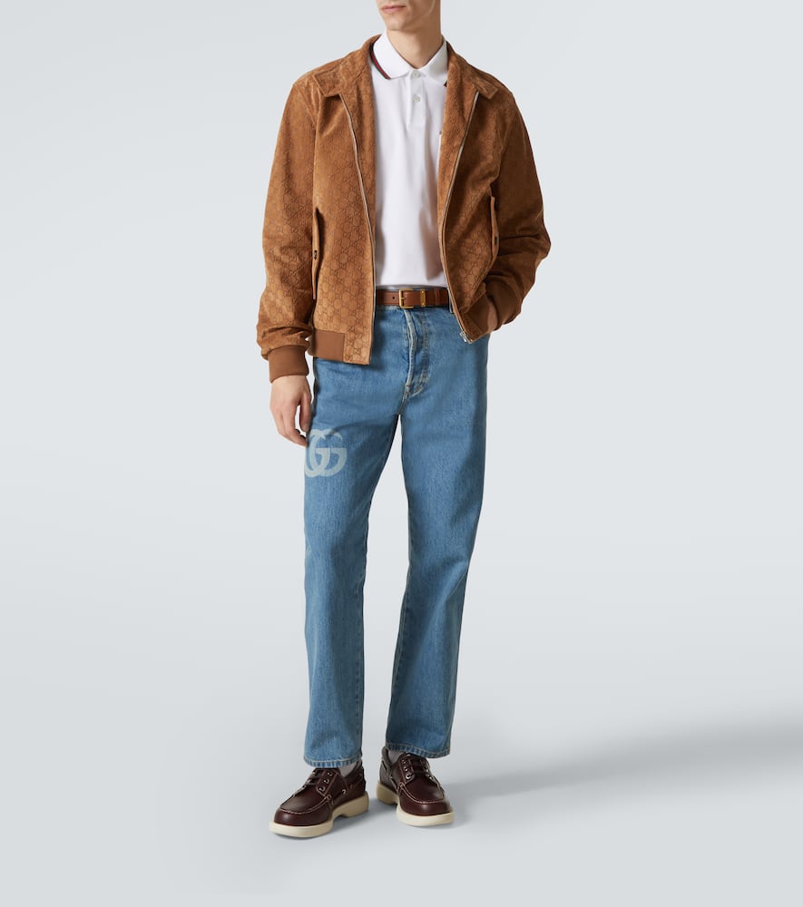 Gucci Brown Jacket With All-over Embossed Gg Motif And Collar With Buttons In Suede Man In Beige