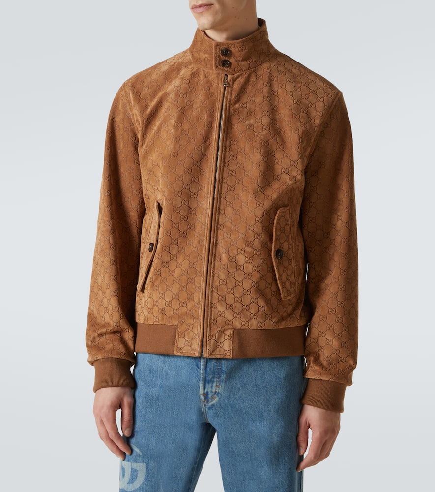 Gucci Brown Jacket With All-over Embossed Gg Motif And Collar With Buttons In Suede Man In Beige