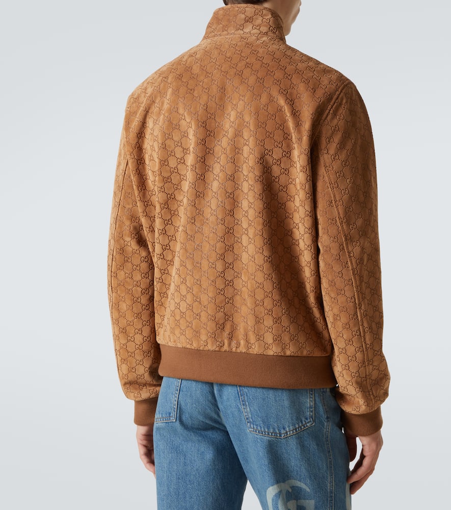 Gucci Brown Jacket With All-over Embossed Gg Motif And Collar With Buttons In Suede Man In Beige