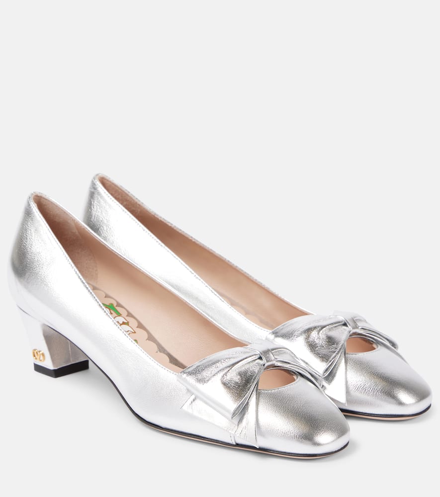 Valentino 45mm Bowow Leather Pumps In Silber