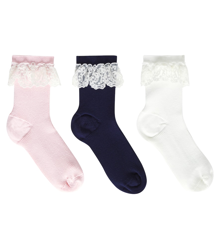 Self-portrait Lace-detailed Socks (pack Of Three) In Multicoloured