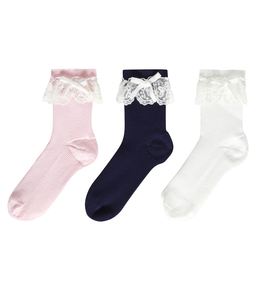 Self-portrait Lace-detailed Socks (pack Of Three) In Multicoloured