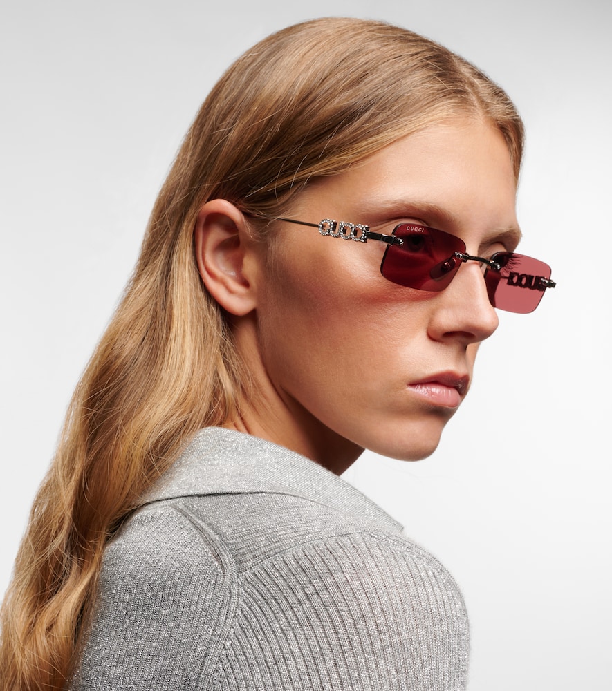  Gucci Gucci Logo Embellished Rectangular Sunglasses 