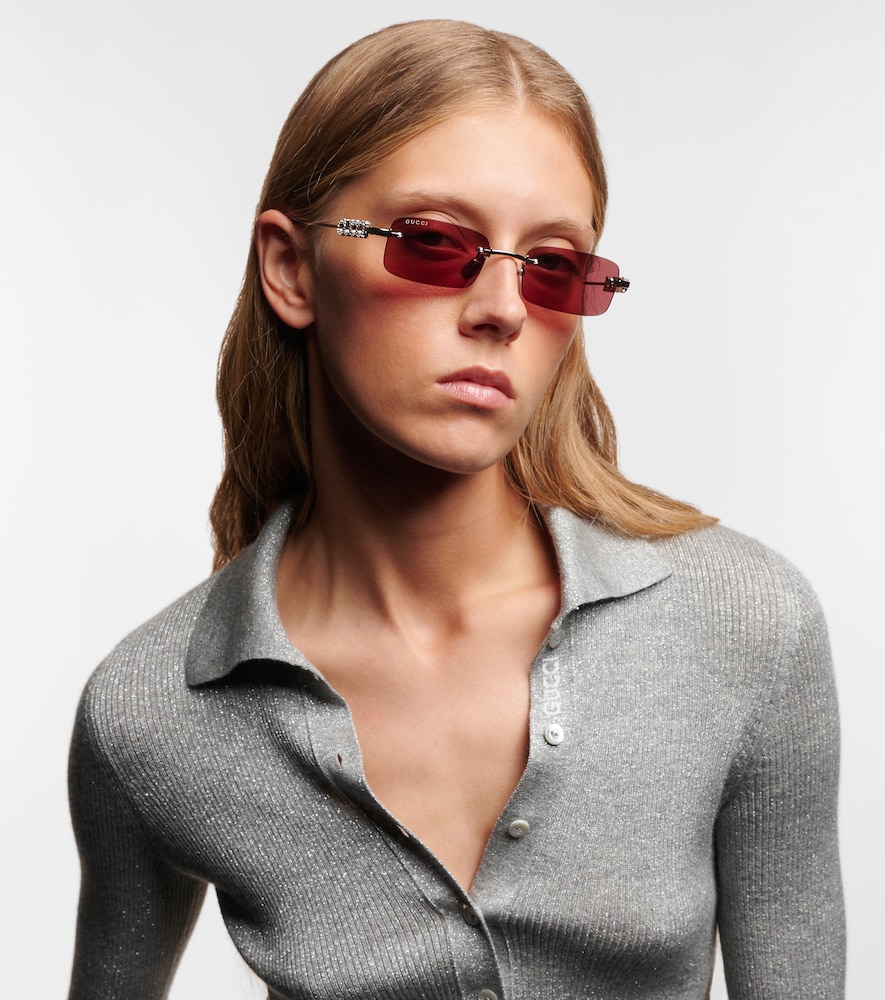  Gucci Gucci Logo Embellished Rectangular Sunglasses 