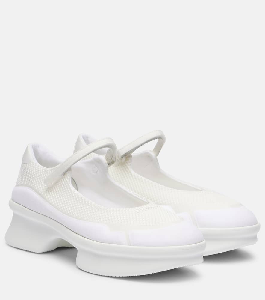 Prada Mesh Upper Platform Ballerinas With Strap Detail In White