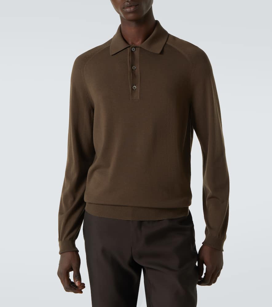 Tom Ford Tobacco Silk And Cashmere Long-sleeved Polo Shirt