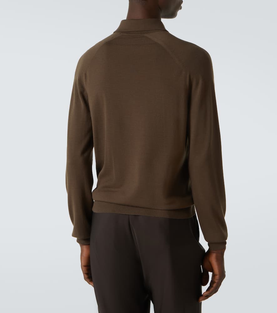Tom Ford Tobacco Silk And Cashmere Long-sleeved Polo Shirt