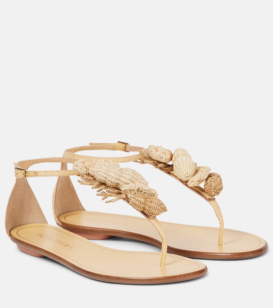 Aquazzura Marea raffia-trimmed leather thong sandals