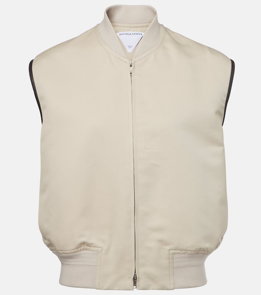 Leather-trimmed cotton and silk vest