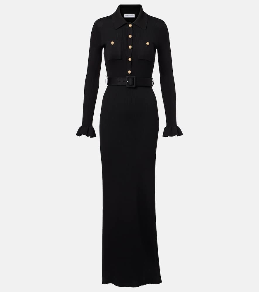 Ribbed-knit side-slit maxi dress