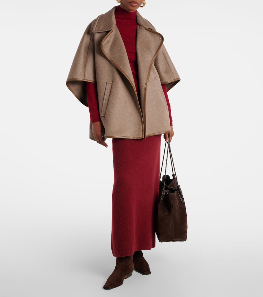 Max Mara Corsaro Leather-trimmed Cashmere Cape In Brown