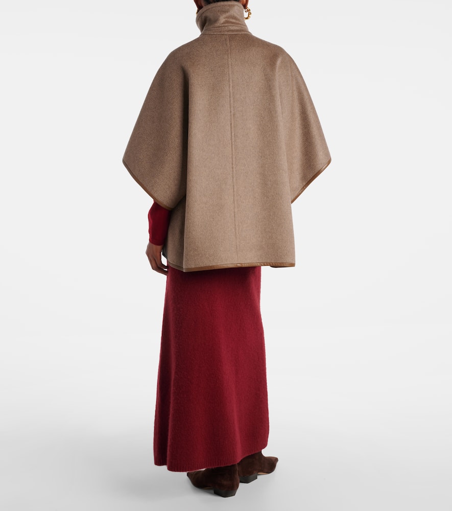 Max Mara Corsaro Leather-trimmed Cashmere Cape In Brown