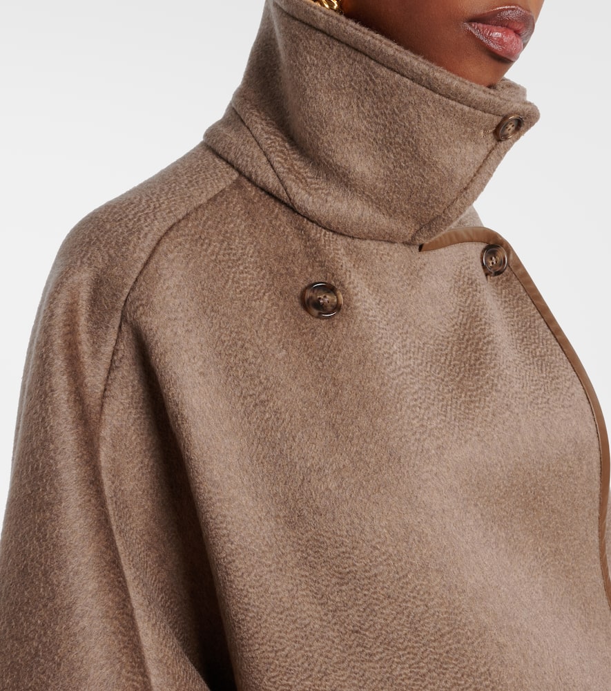 Max Mara Corsaro Leather-trimmed Cashmere Cape In Brown