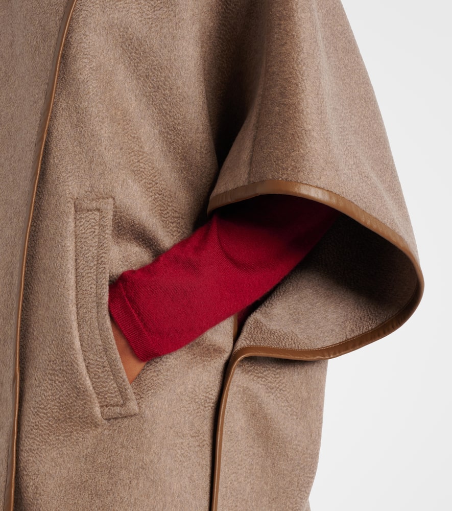 Max Mara Corsaro Leather-trimmed Cashmere Cape In Brown