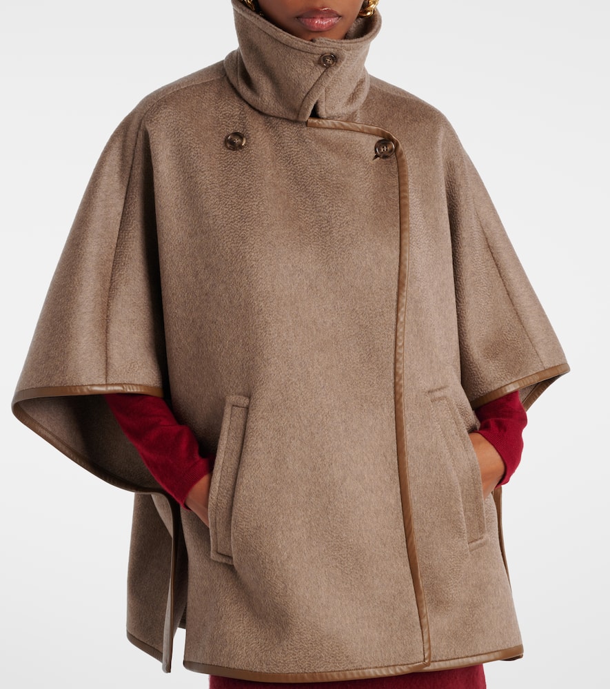 Max Mara Corsaro Leather-trimmed Cashmere Cape In Brown