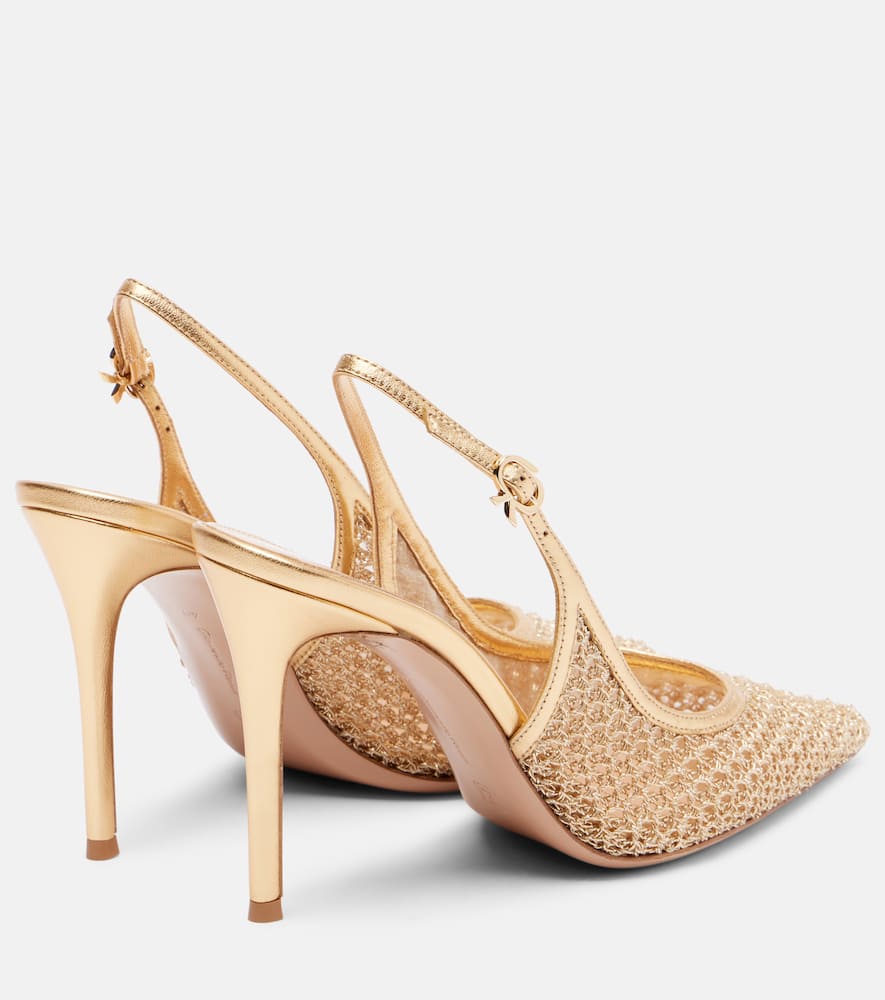 Gianvito Rossi Itaca 95 Leather-trimmed Slingback Pumps In Gold