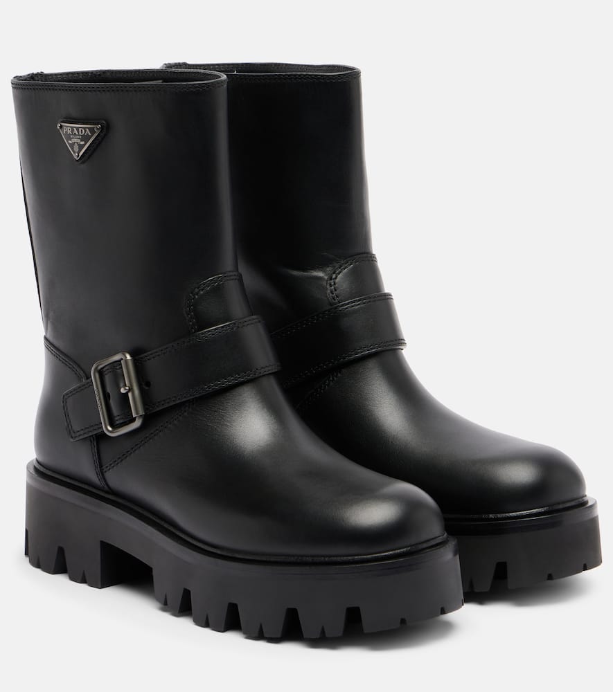 Prada Mid-calf Chunky Sole Round Toe Boots In Black