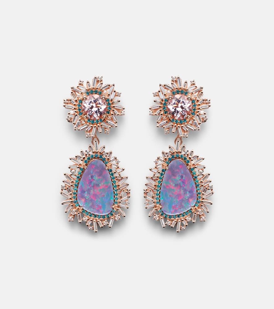 Suzanne Kalan 18kt Rose Gold Drop Earrings With Gemstones In Gold