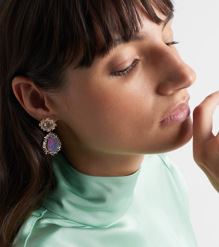 Suzanne Kalan 18kt Rose Gold Drop Earrings With Gemstones In Gold