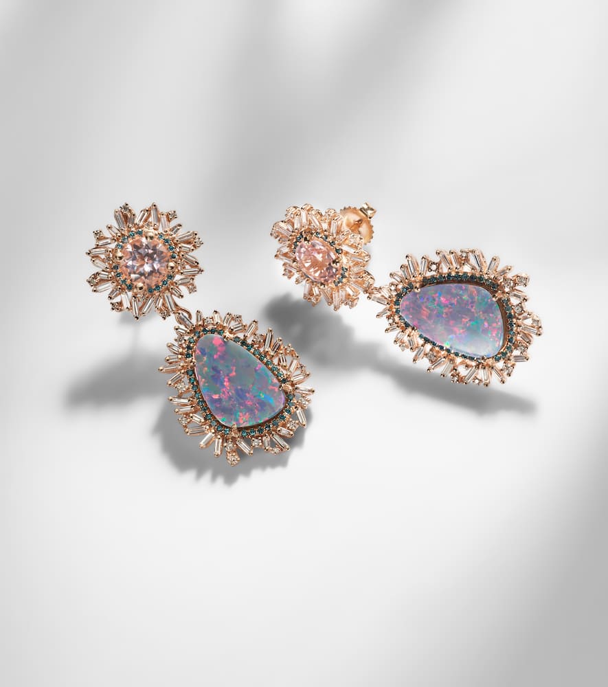 Suzanne Kalan 18kt Rose Gold Drop Earrings With Gemstones In Gold