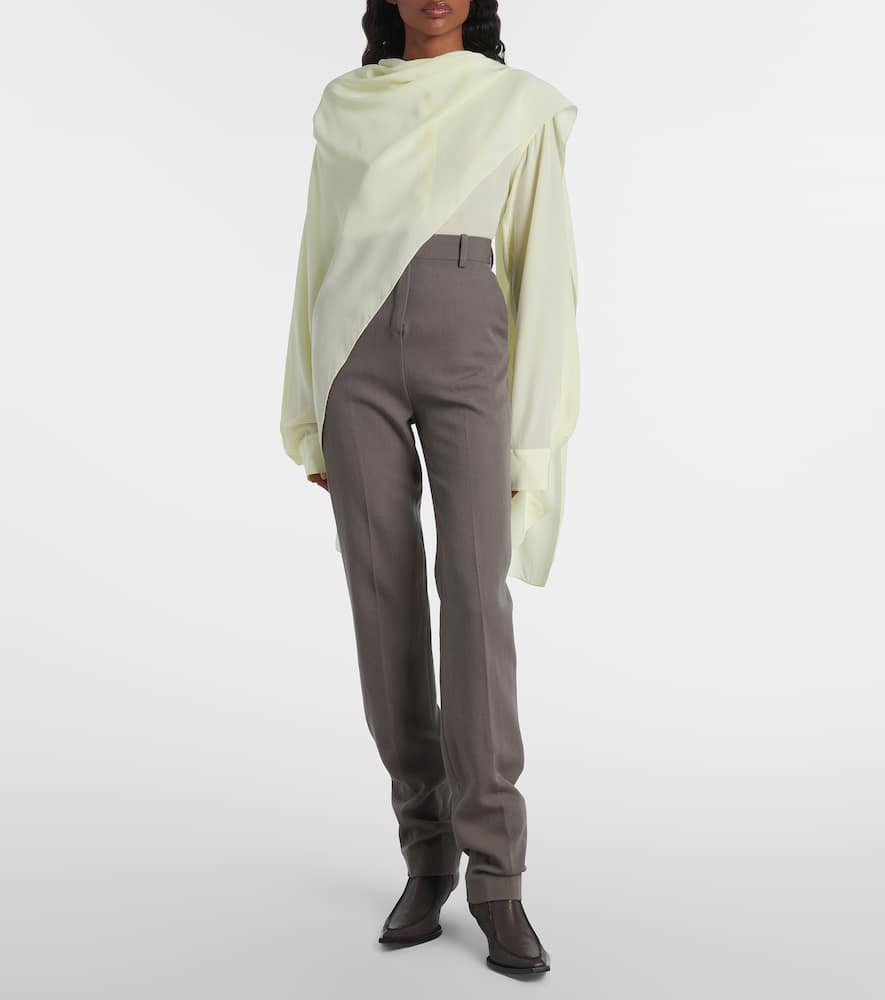 Calvin Klein Kiki Draped Silk Blouse In Yellow