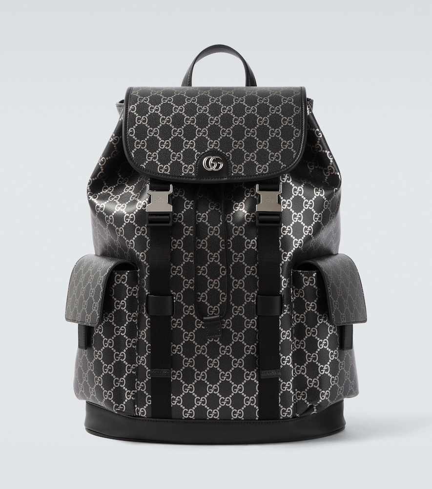 Gucci Men's Black Gg Leather-Trimmed Backpack