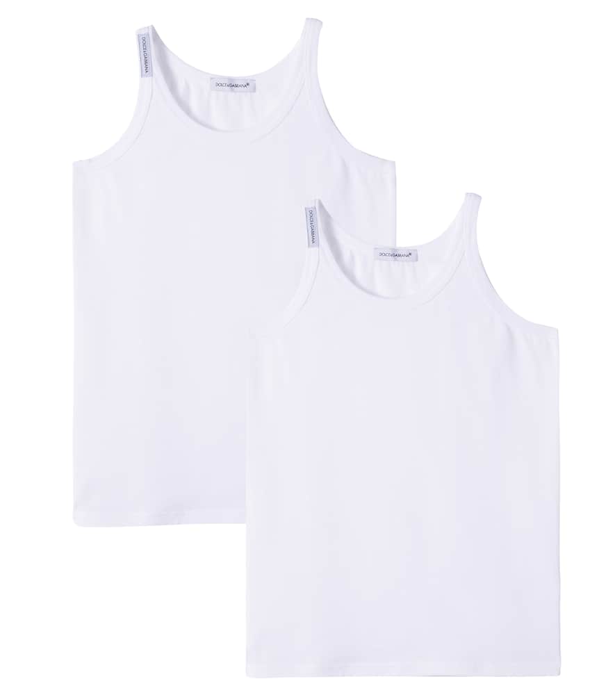 Dolce & Gabbana Kids' Set Of 2 Cotton Jersey Tank Tops In White
