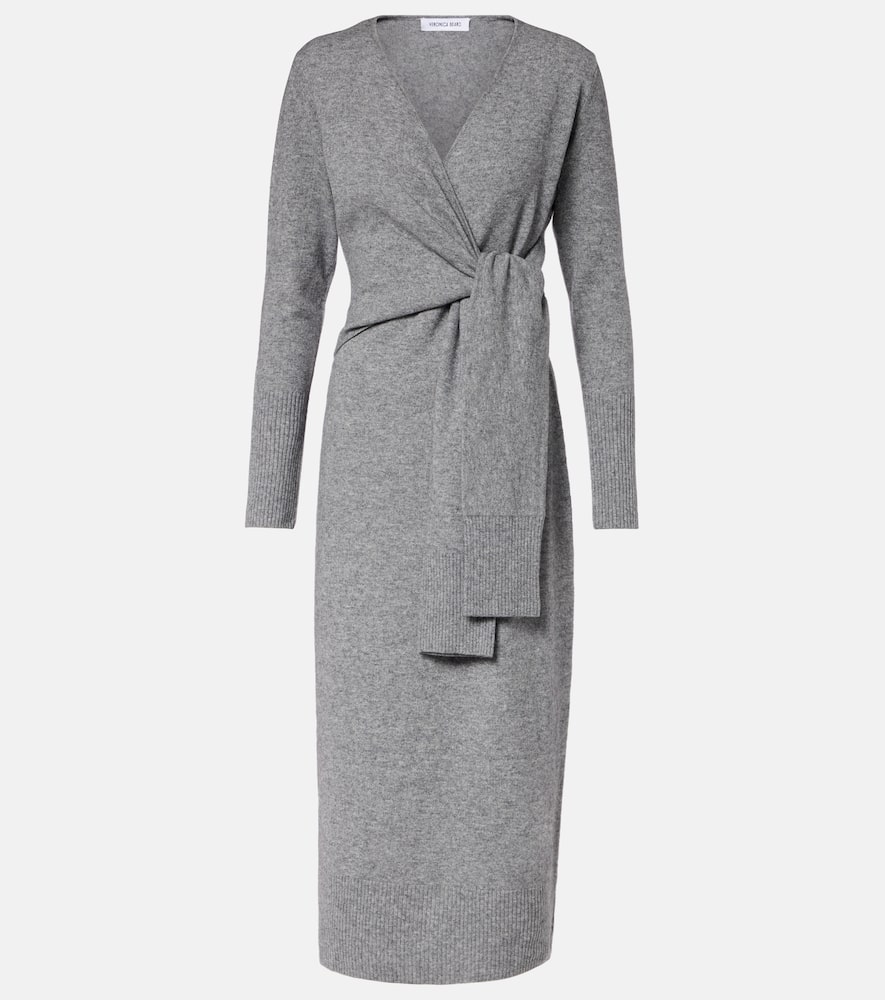 Veronica Beard Salomez Wool And Cashmere Wrap Midi Dress In Gray