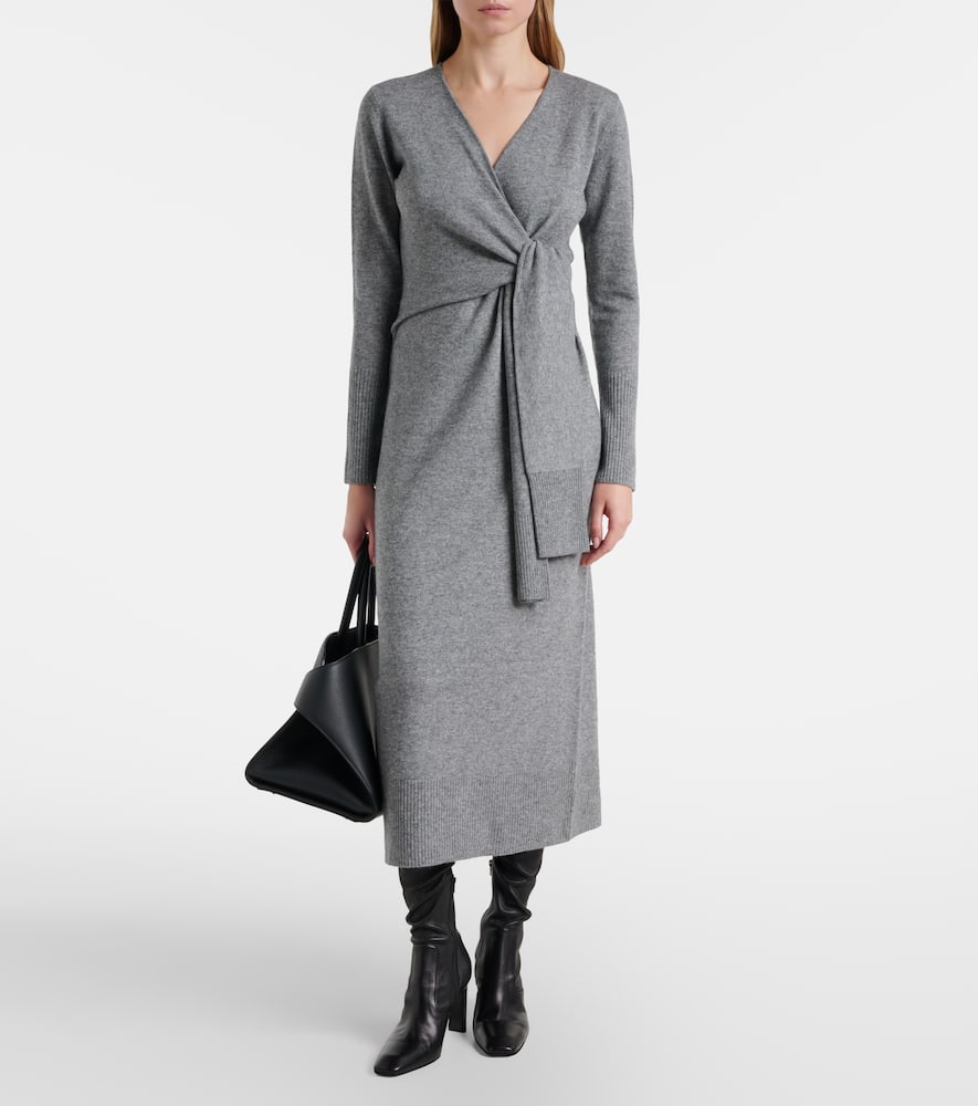 Veronica Beard Salomez Wool And Cashmere Wrap Midi Dress In Gray