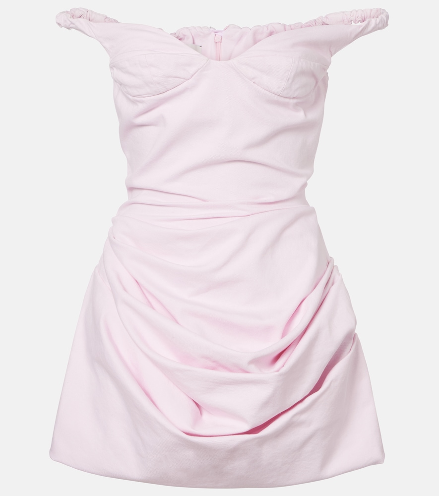 Magda Butrym Gathered Off-shoulder Denim Minidress In Pink