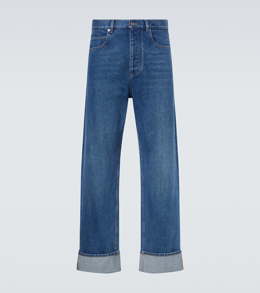 Bottega Veneta Leather-trimmed wide-leg jeans