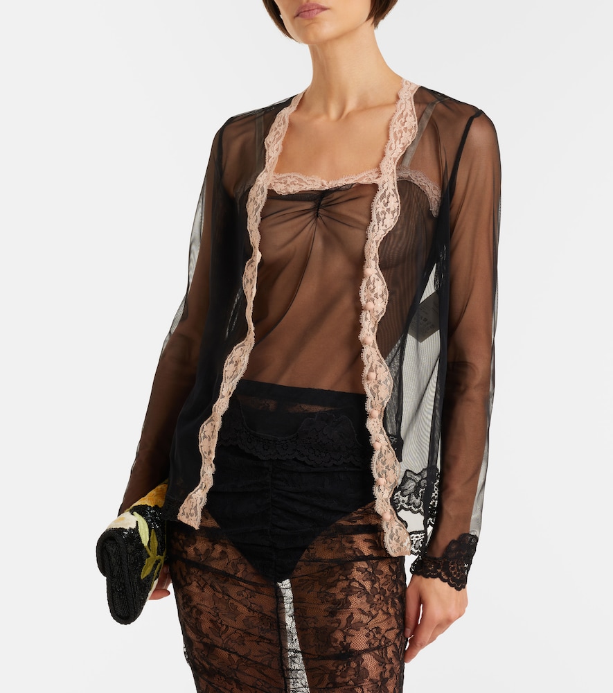 Valentino Lace-trimmed sheer mesh camisole