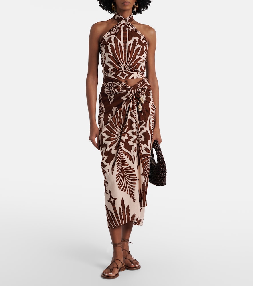 Poupette St Barth Uma printed cotton midi skirt