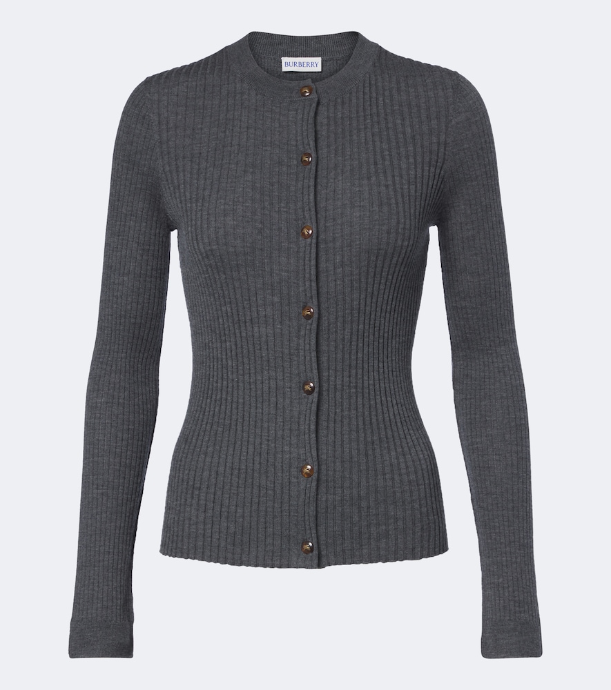 Burberry Women's Grey Ekd Ribbed-Knit Cashmere Cardigan UK Size 14 - Mytheresa