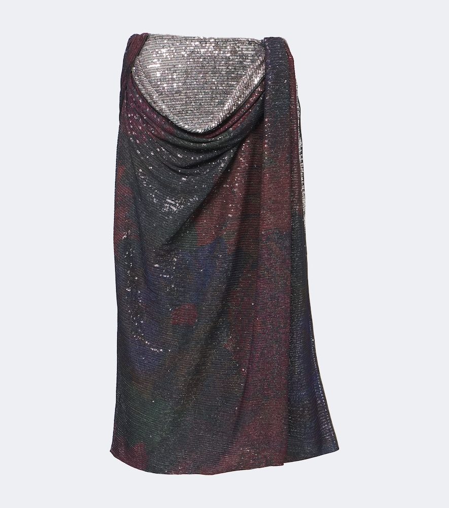 Gonna midi con stampa e paillettes