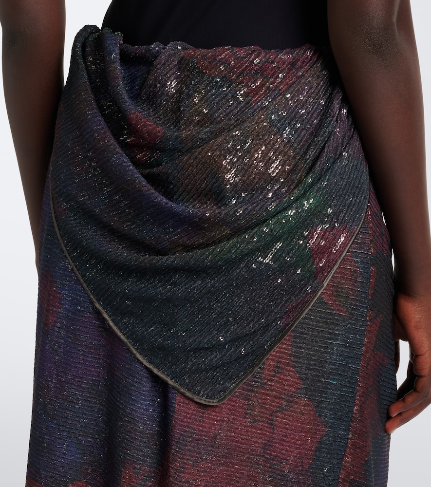 Draped Printed Sequined Midi