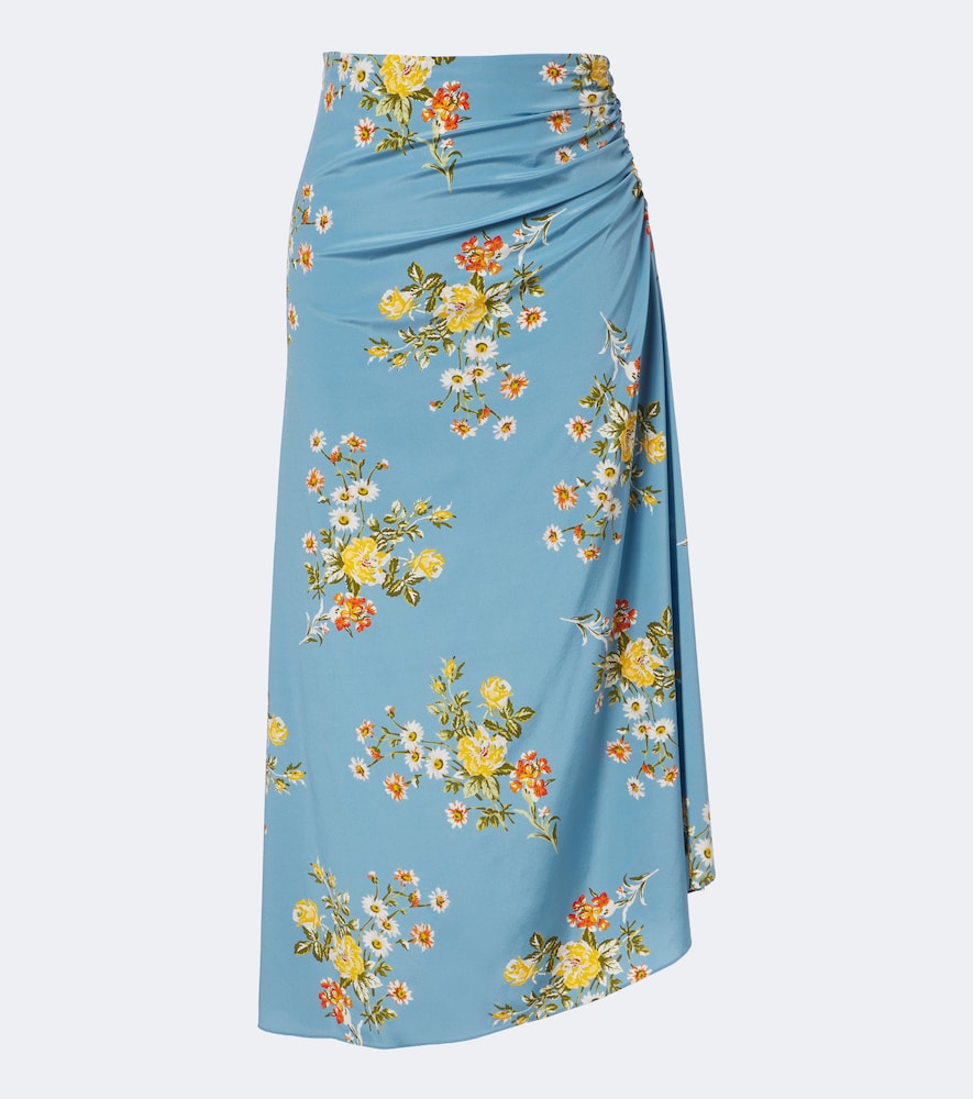 Geraffter Midirock Limani aus Seidengemisch mit Blumenmuster