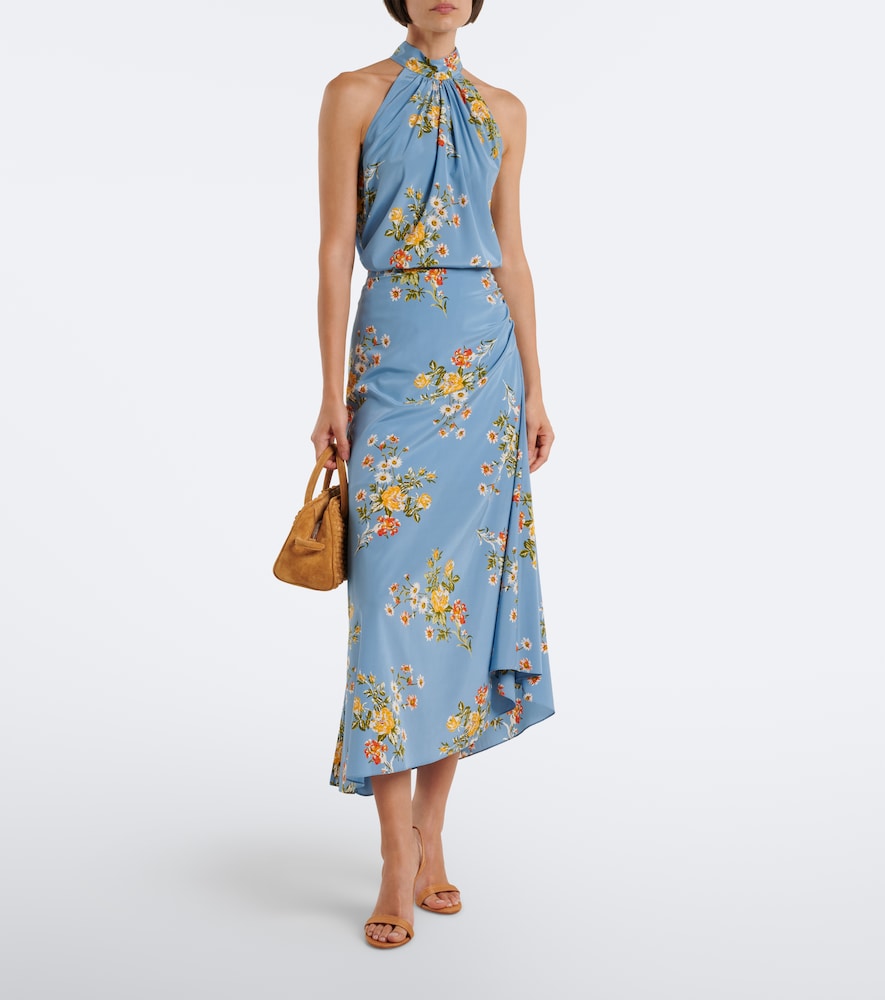 Limani Ruched Floral Silk-Blend Midi