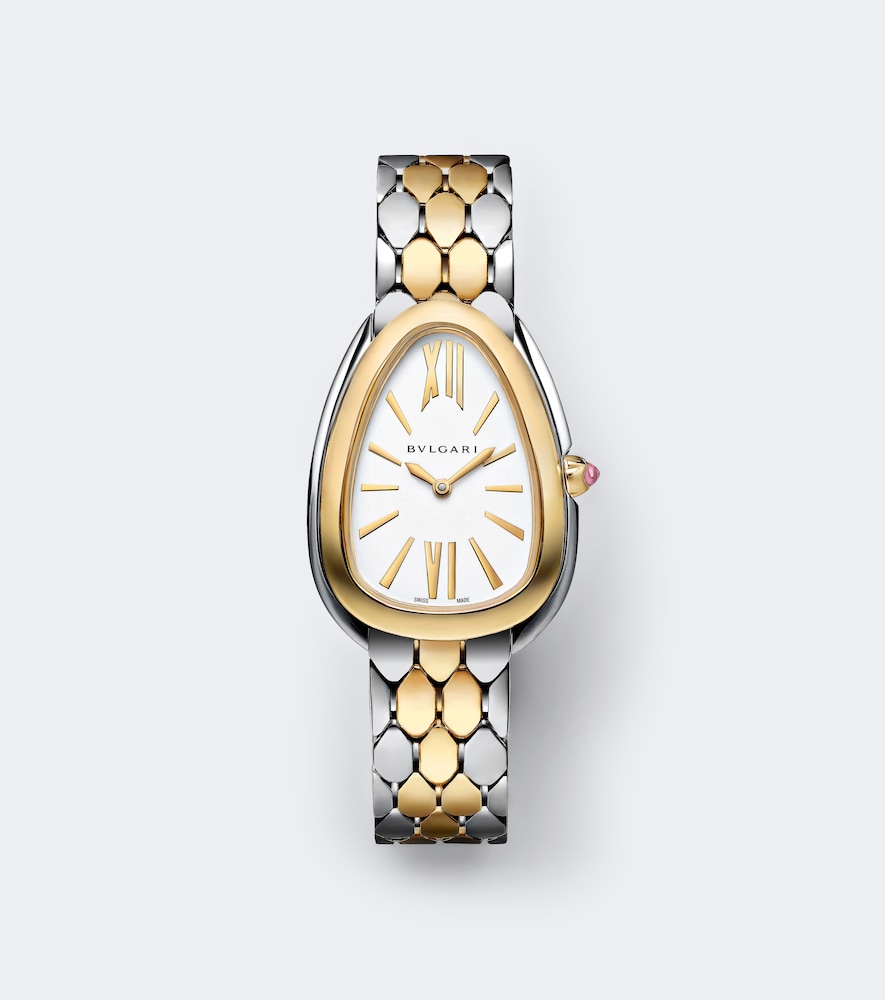 Verzierte Uhr Serpenti Seduttori aus 18kt Gelbgold und Edelstahl